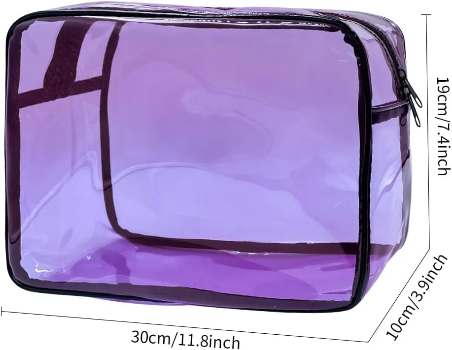 Clear Toiletry Bag, PVC Makeup Bag for Women, Spacious Clear Cosmetic & Toiletry PouchLarge Transparent Makeup Pouch for Travel (Purple)