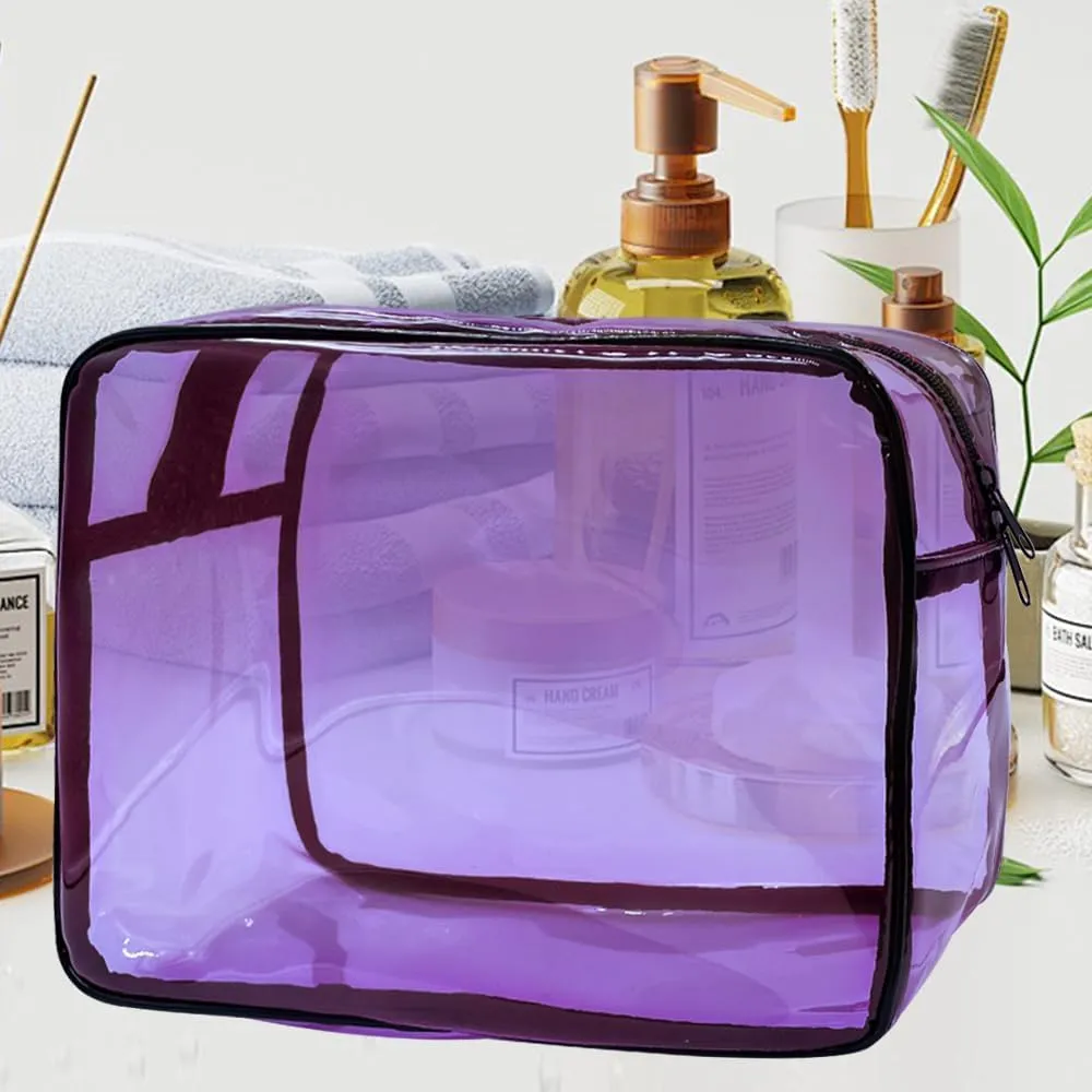Clear Toiletry Bag, PVC Makeup Bag for Women, Spacious Clear Cosmetic & Toiletry PouchLarge Transparent Makeup Pouch for Travel (Purple)