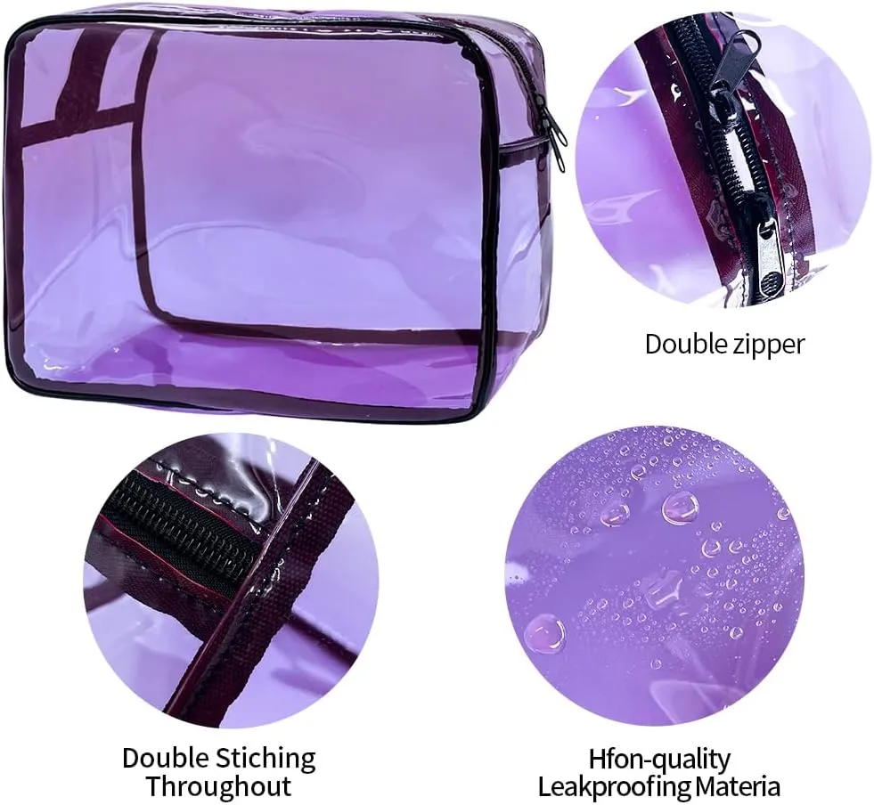 Clear Toiletry Bag, PVC Makeup Bag for Women, Spacious Clear Cosmetic & Toiletry PouchLarge Transparent Makeup Pouch for Travel (Purple)