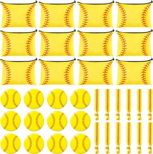 COcnny 36pcs Softball Gifts Set with Makeup Bag Compact Mirror Hair Tie, Softball Team Stuff Portable Toiletry Pouch Cosmetic Bag Elastic Hair Scrunchies for Women Girl Gift Sport Party Favor Supplies