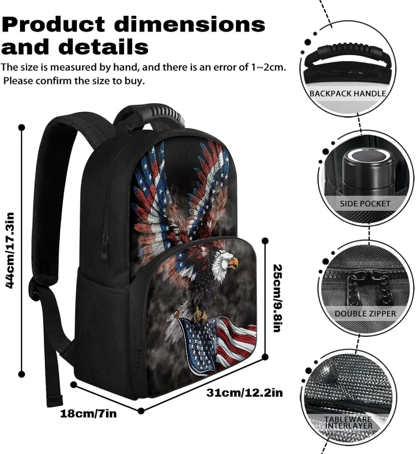 COEQINE Cool Animal Themes Hiking Backpack Carrier for Women Men Insulated Lunch Backpack for Work Large Capacity Leafproof Backpack Spacious Side Pockets Daypack With Compartments for Organize