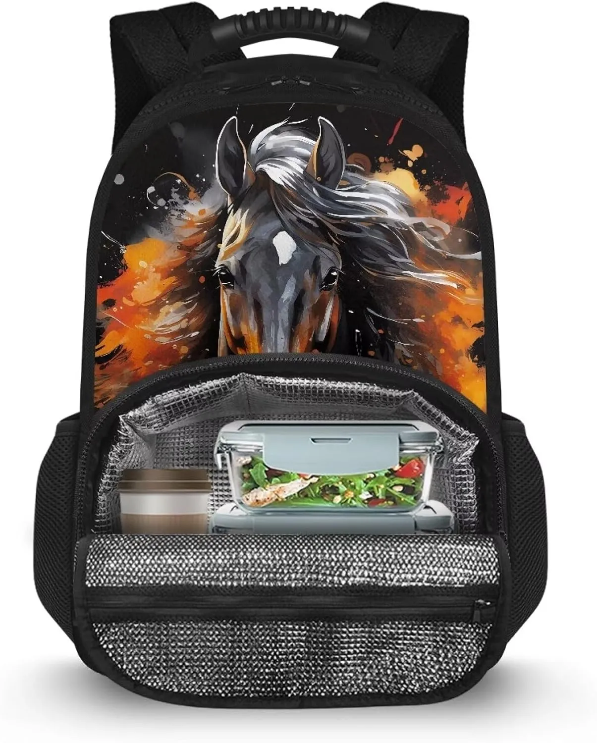 COEQINE Horse Kids Backpack And Lunch Box 5T Girls Lunch Backpack Leafproof Compartment Keep Book Clean And Food Cold Side Pocket Spacious Pocket Protector Paperback