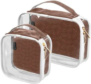 Coffee Beans Doodle 2 Pieces Clear Makeup Cosmetic Bags for Traveling Vacation Organizing, Toiletry Bags for Women Men, PVC Waterproof Travel Organizer