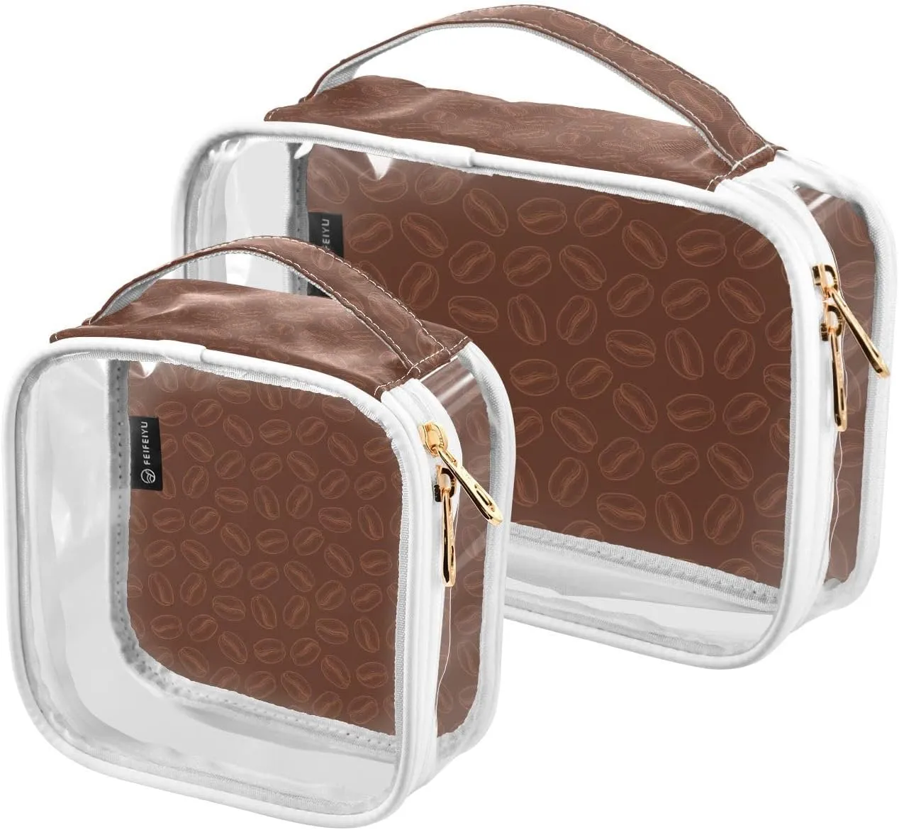 Coffee Beans Doodle 2 Pieces Clear Makeup Cosmetic Bags for Traveling Vacation Organizing, Toiletry Bags for Women Men, PVC Waterproof Travel Organizer