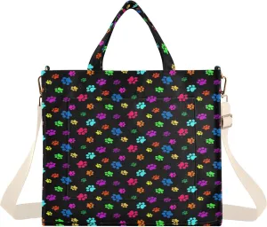 Colorful Dog Paw Print Corduroy Tote Bag for Women Hobo Crossbody Bag Purse Stylish Shoulder Handbag Messenger Bags, S