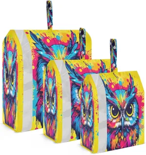 Colorful Owl Yellow Compression Packing Cubes 3 Set Travel Packing Cubes for Suitcases Organizer Bags Set for Carry on Luggage