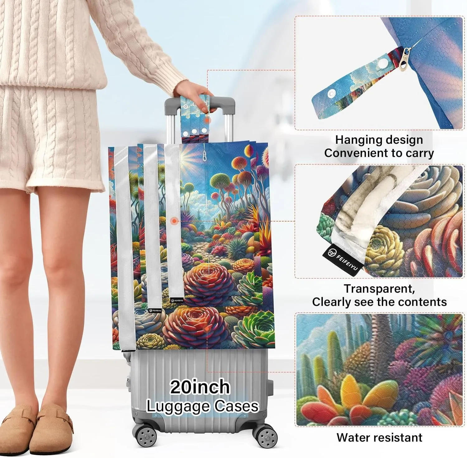 Colorful Succulents Travel Packing Bags 3 Pcs Packing Cubes for Travel Travel Bags Organizer for Luggage