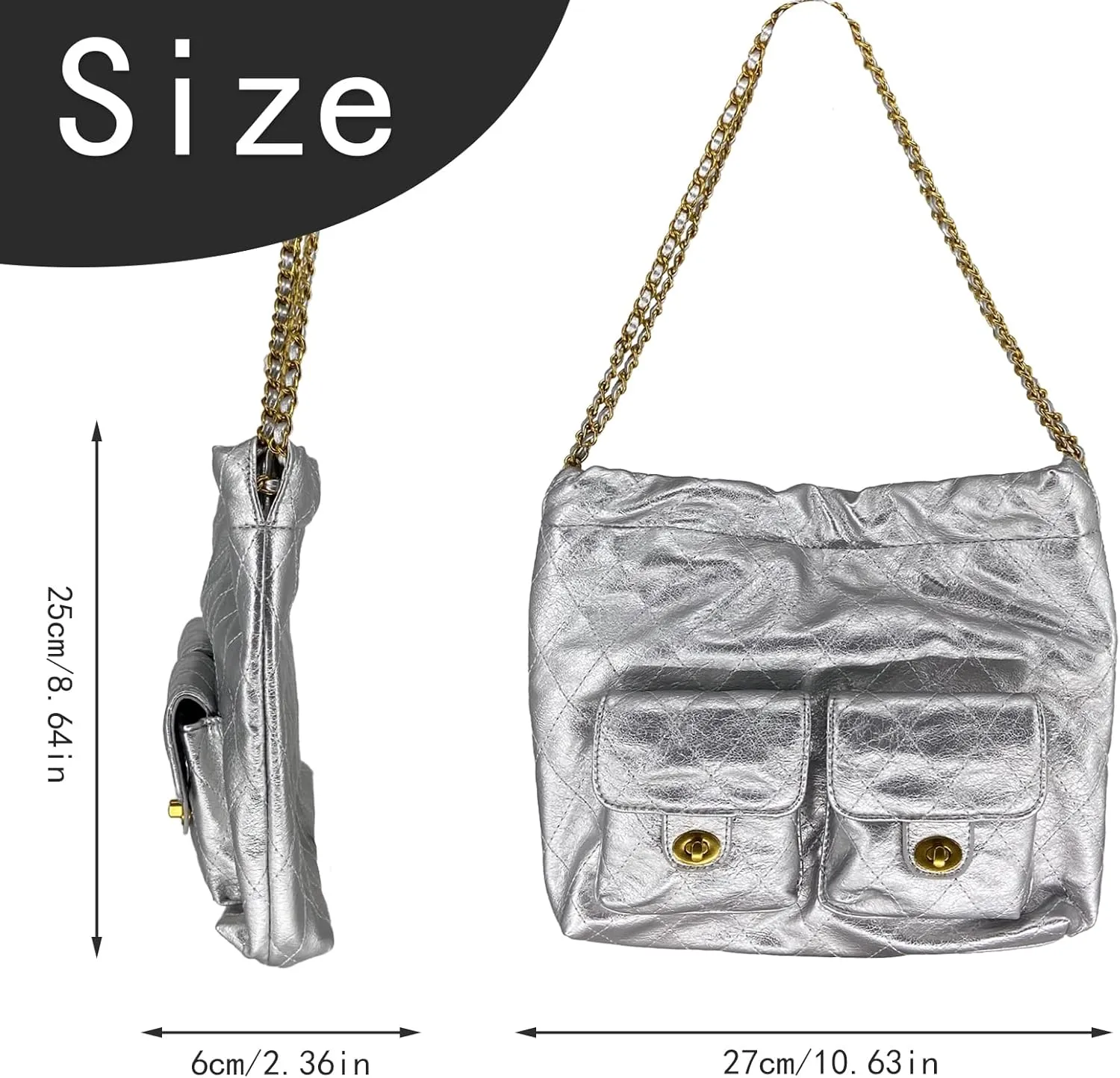 Compact PU Leather Clutch Purse for Women, Crossbody Wallet with Adjustable Chain Strap