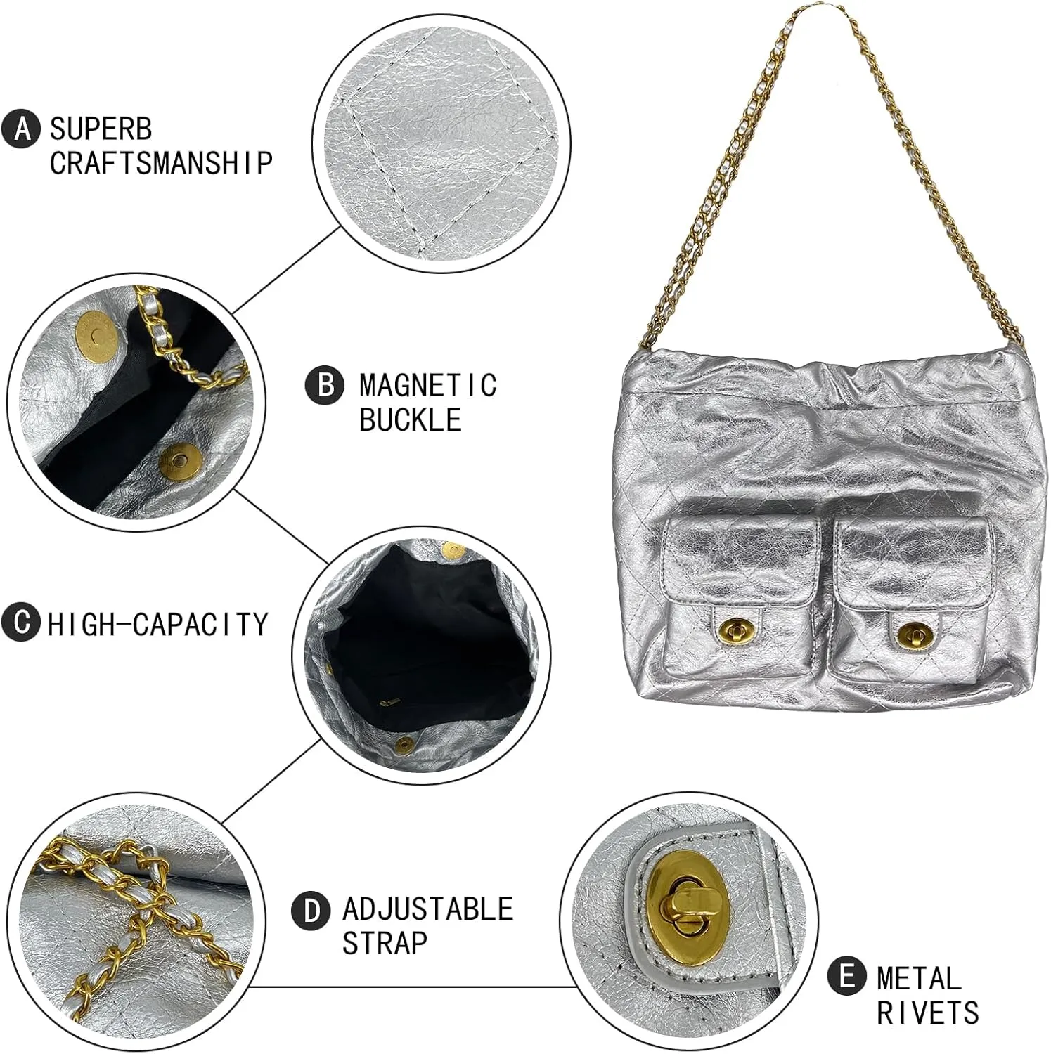 Compact PU Leather Clutch Purse for Women, Crossbody Wallet with Adjustable Chain Strap