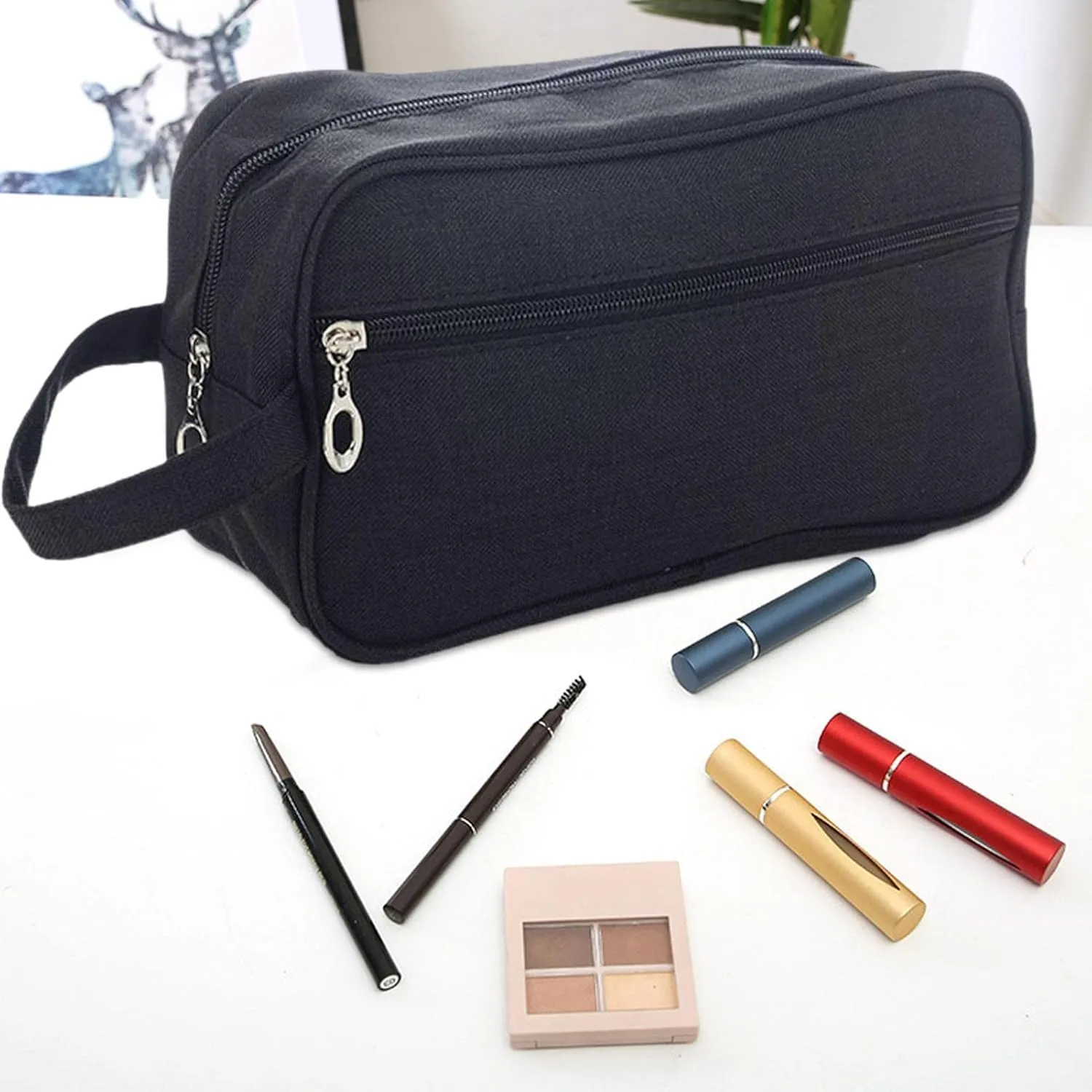 Compact Travel Toiletry Bag For Men - Mens Hanging Toiletry Bag | Water Resistant Shaving Bag With Handle Pockets & Zipper | Hanging Kit Toiletry Bag Organizer For Vacation Cosmetic, Black