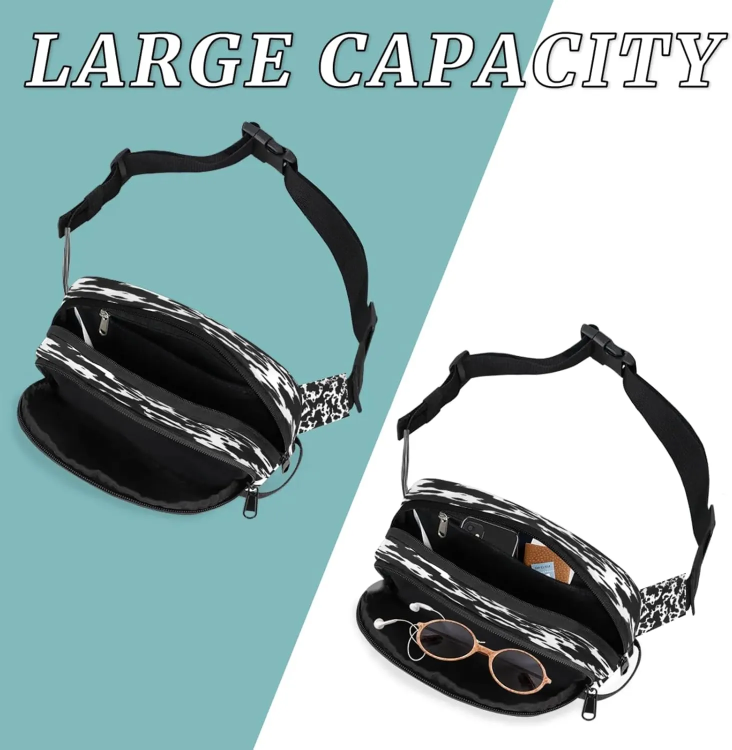 Cow Spots Waterproof Unisex Square Fanny Pack, Adjustable Waist Bag with Pockets, Sturdy Lightweight Crossbody Bag for Travel, Running, Hiking (9x6.1x2.5 Inches)