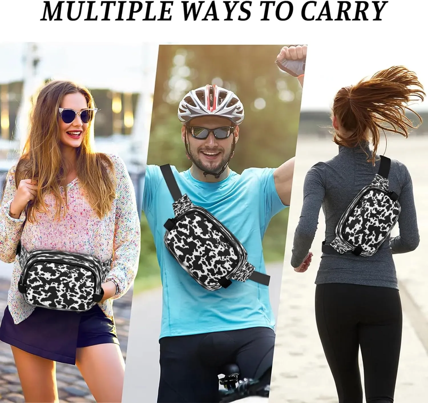 Cow Spots Waterproof Unisex Square Fanny Pack, Adjustable Waist Bag with Pockets, Sturdy Lightweight Crossbody Bag for Travel, Running, Hiking (9x6.1x2.5 Inches)