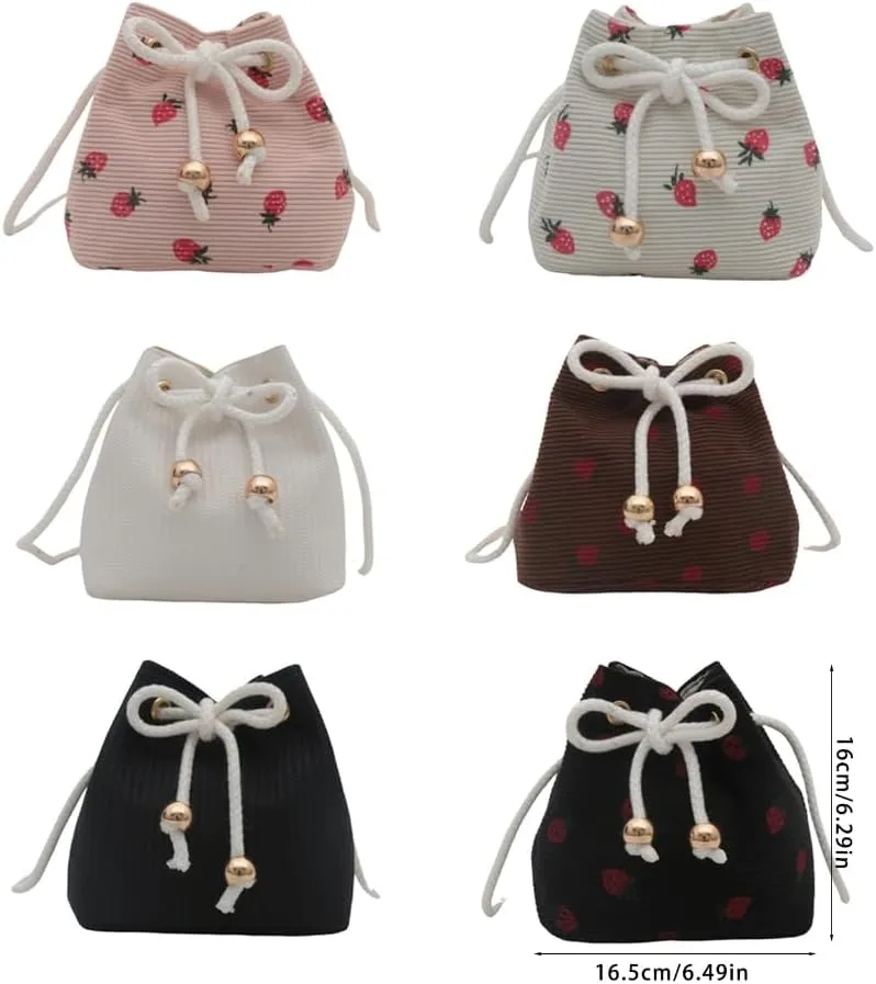 Creative Drawstring Crossbody Bag In Strawberry Print Large Capacity Bucket Shoulder Bags Satchel ForTrendsetters