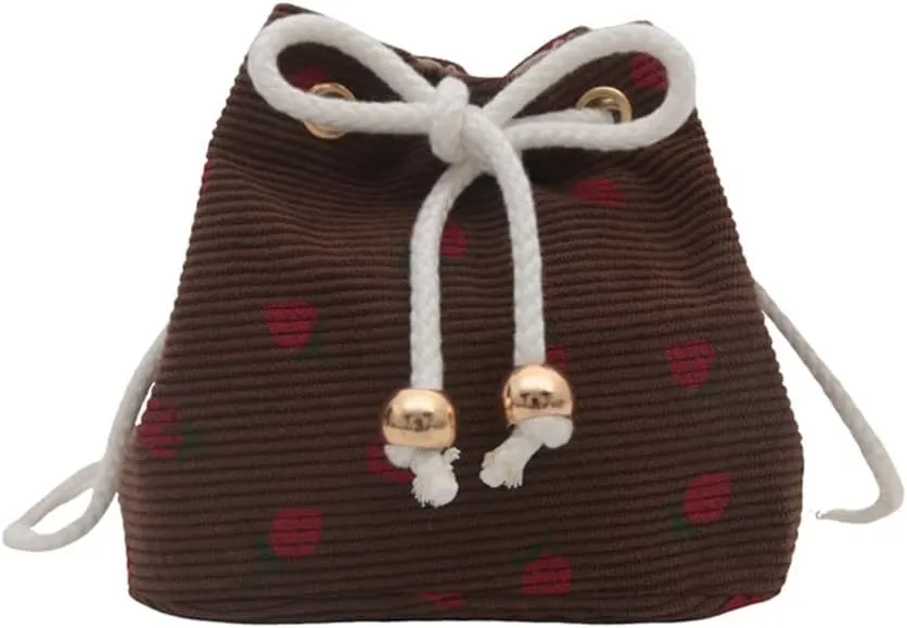 Creative Drawstring Crossbody Bag In Strawberry Print Large Capacity Bucket Shoulder Bags Satchel ForTrendsetters