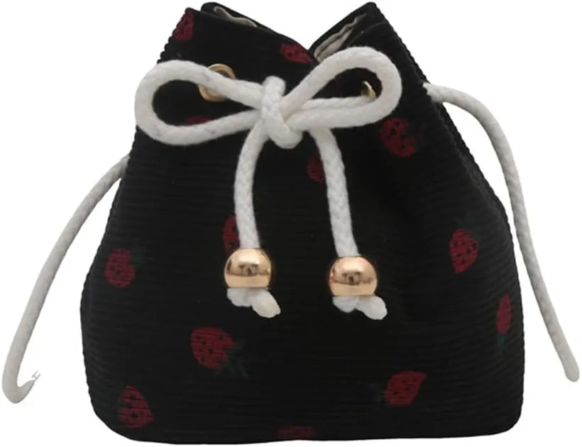 Creative Drawstring Crossbody Bag In Strawberry Print Large Capacity Bucket Shoulder Bags Satchel ForTrendsetters