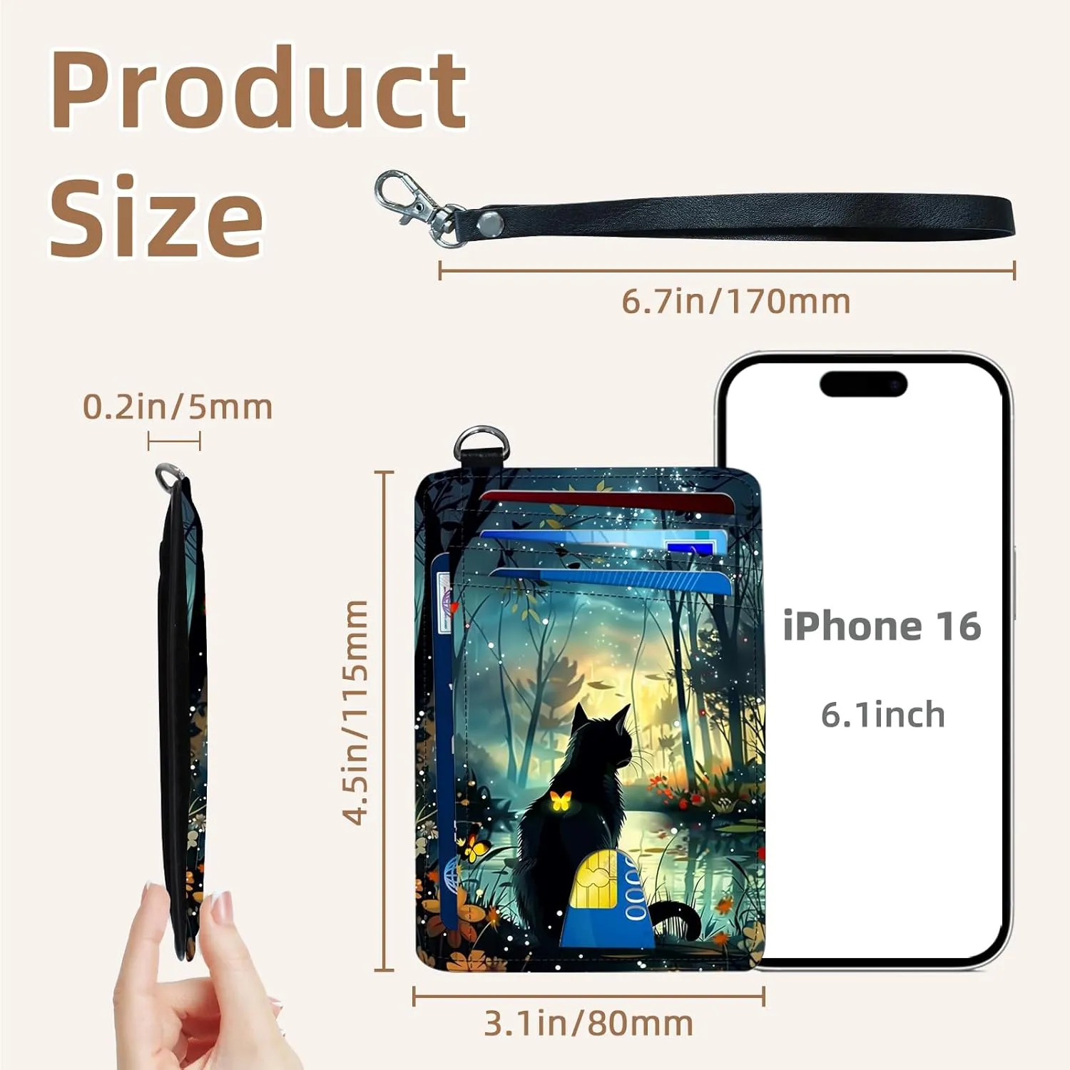 Credit Holder Slim Wallet, PU Leather RFID Blocking, Women & Men Front Pocket Black Cat Forest Small Card Holder, Credit Card Wallet with Wristlet, Convenient Travel Business