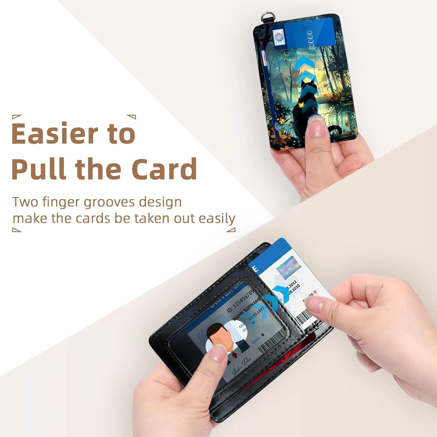 Credit Holder Slim Wallet, PU Leather RFID Blocking, Women & Men Front Pocket Black Cat Forest Small Card Holder, Credit Card Wallet with Wristlet, Convenient Travel Business