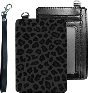Credit Holder Slim Wallet, PU Leather RFID Blocking, Women & Men Front Pocket Black Leopard print Small Card Holder, Credit Card Wallet with Wristlet, Convenient Travel Business
