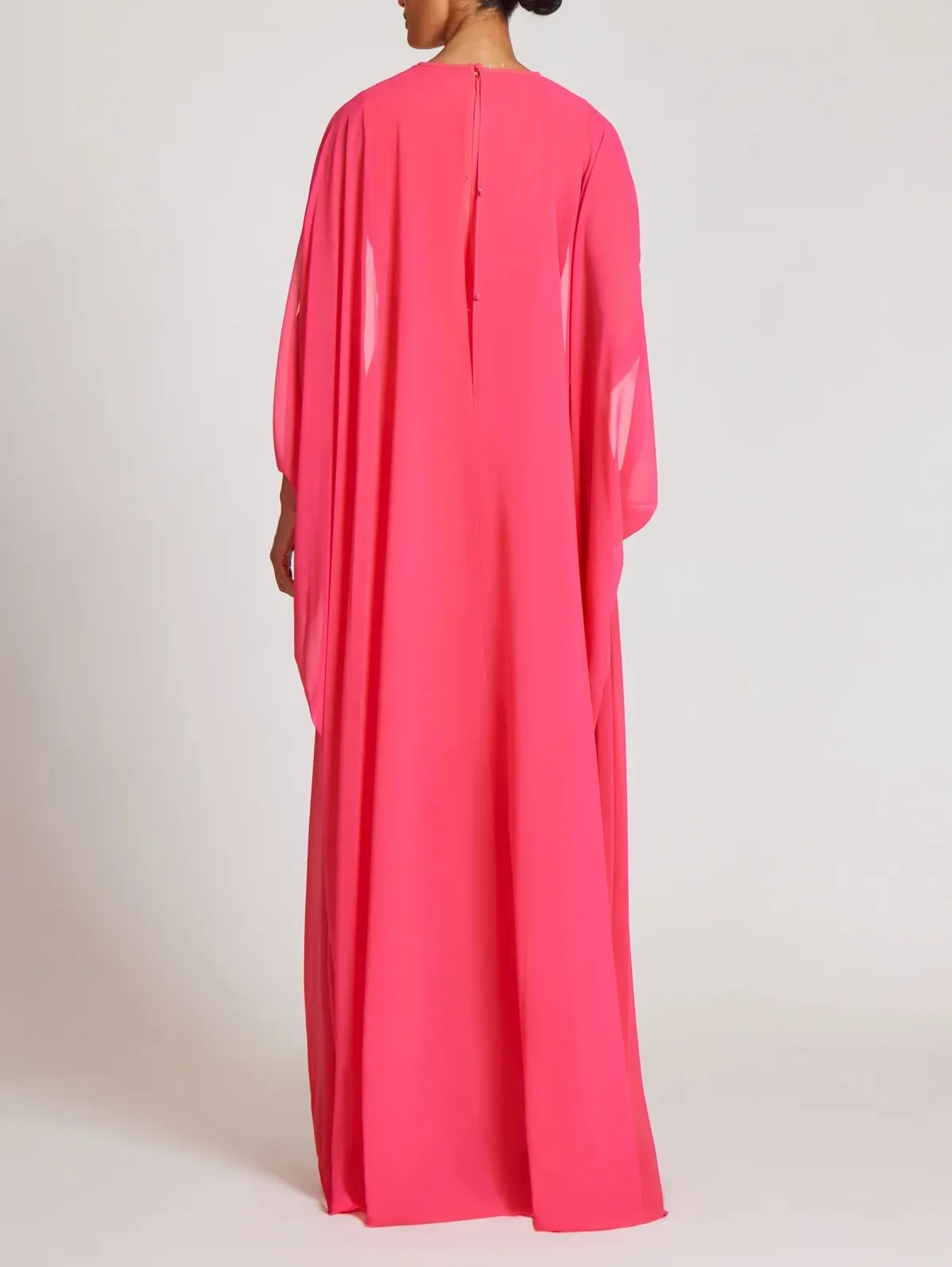 Crepe Column With Chiffon Overlay Cape Gown