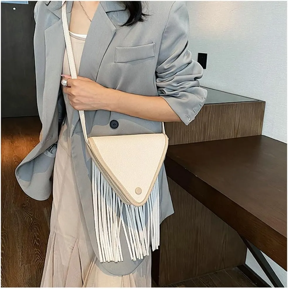 Crescent Triangle Hobo Bags Women Trendy PU Leather Underarm Shoulder Bag Cute Crossbody Phone Purse Tassels Tote Handbag