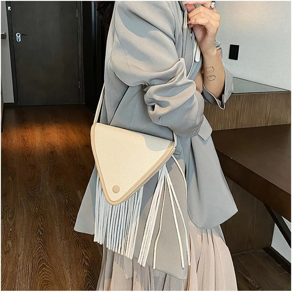 Crescent Triangle Hobo Bags Women Trendy PU Leather Underarm Shoulder Bag Cute Crossbody Phone Purse Tassels Tote Handbag