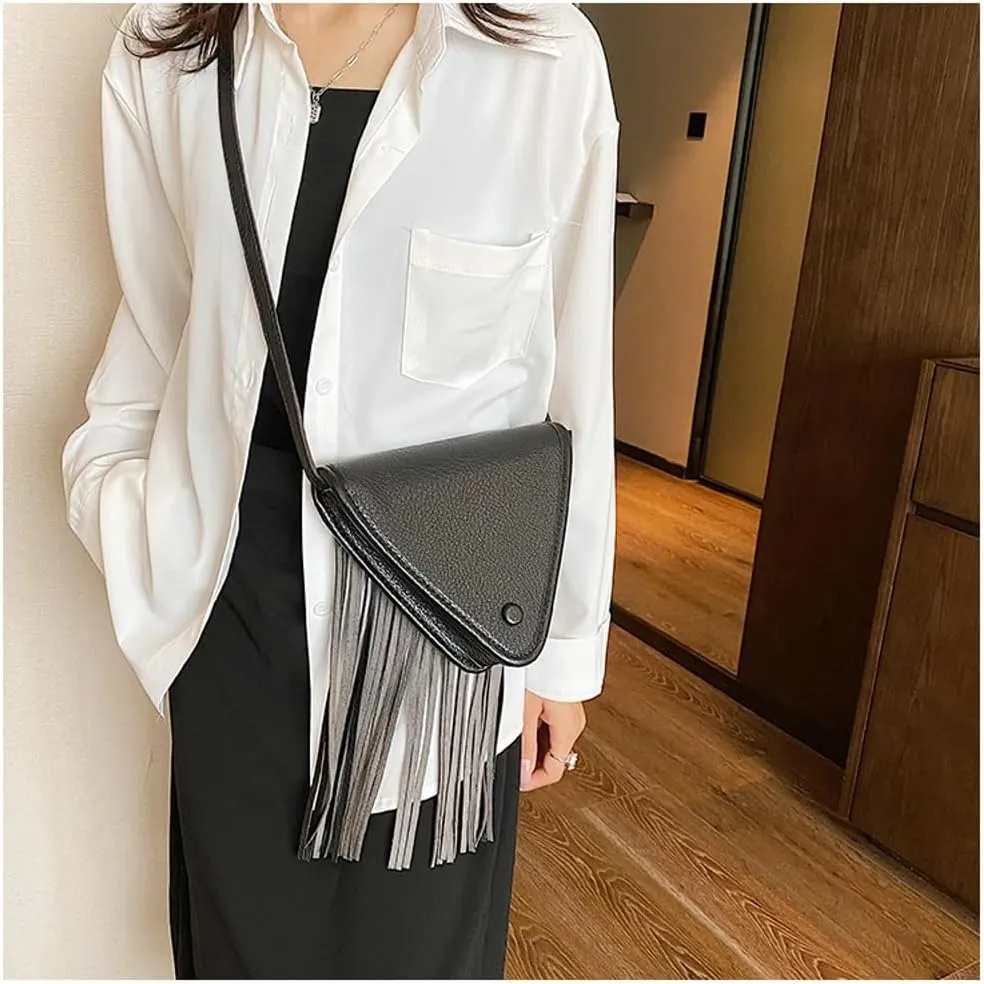 Crescent Triangle Hobo Bags Women Trendy PU Leather Underarm Shoulder Bag Cute Crossbody Phone Purse Tassels Tote Handbag