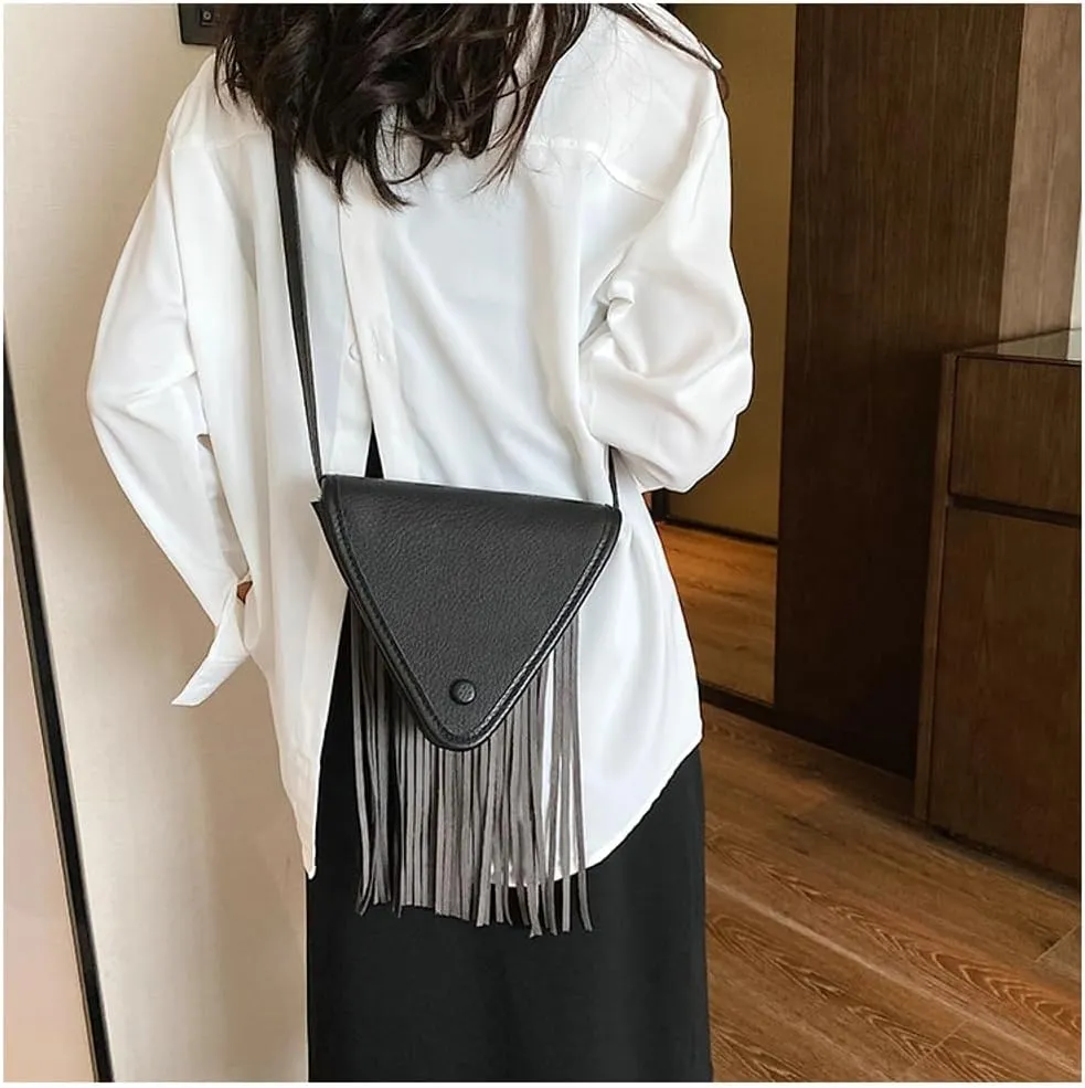 Crescent Triangle Hobo Bags Women Trendy PU Leather Underarm Shoulder Bag Cute Crossbody Phone Purse Tassels Tote Handbag