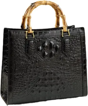 Crocodile Pattern Leather Women's Bag Bamboo Top-Handle Satchel Handbags Portable Tote Bag Shoulder Messenger Bags