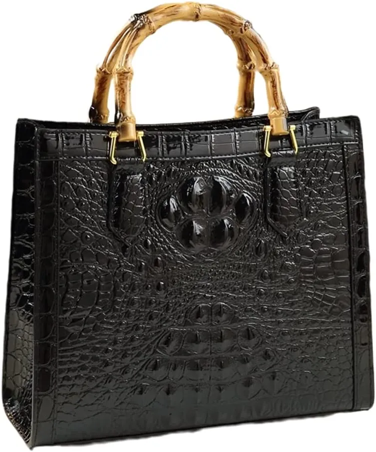 Crocodile Pattern Leather Women's Bag Bamboo Top-Handle Satchel Handbags Portable Tote Bag Shoulder Messenger Bags