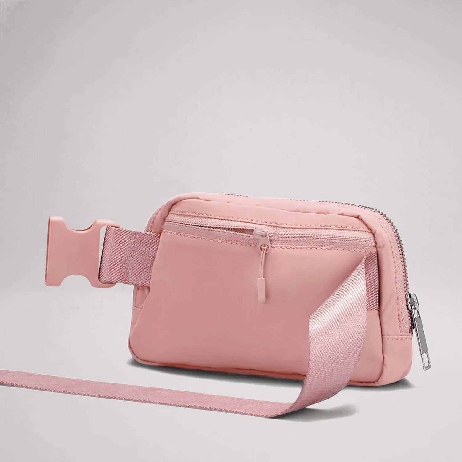 Cross Body Fanny Packs for Women Men Fashion Waist Bag Pouch Nylon Small Travel Crossbody Bags Mini Purse Everywhere Belt Bag Bum Bag with Adjustable Strap for Running Hiking Mono Pink
