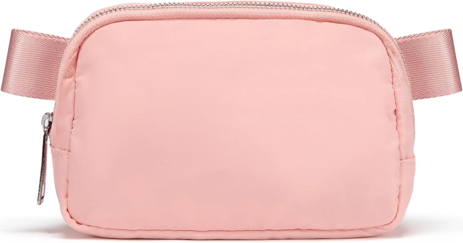 Cross Body Fanny Packs for Women Men Fashion Waist Bag Pouch Nylon Small Travel Crossbody Bags Mini Purse Everywhere Belt Bag Bum Bag with Adjustable Strap for Running Hiking Mono Pink