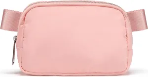 Cross Body Fanny Packs for Women Men Fashion Waist Bag Pouch Nylon Small Travel Crossbody Bags Mini Purse Everywhere Belt Bag Bum Bag with Adjustable Strap for Running Hiking Mono Pink