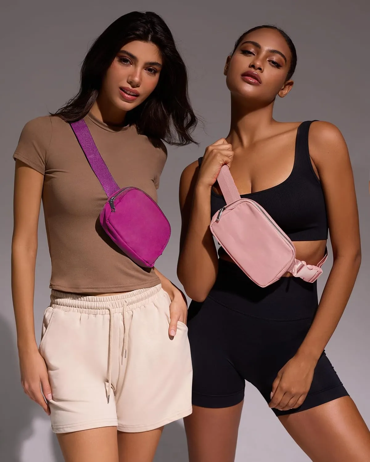 Cross Body Fanny Packs for Women Men Fashion Waist Bag Pouch Nylon Small Travel Crossbody Bags Mini Purse Everywhere Belt Bag Bum Bag with Adjustable Strap for Running Hiking Mono Pink
