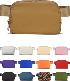 Cross Body Fanny Packs for Women Men Fashion Waist Bag Pouch Nylon Small Travel Crossbody Bags Mini Purse Everywhere Belt Bag Bum Bag with Adjustable Strap for Workout Running Hiking Caramel