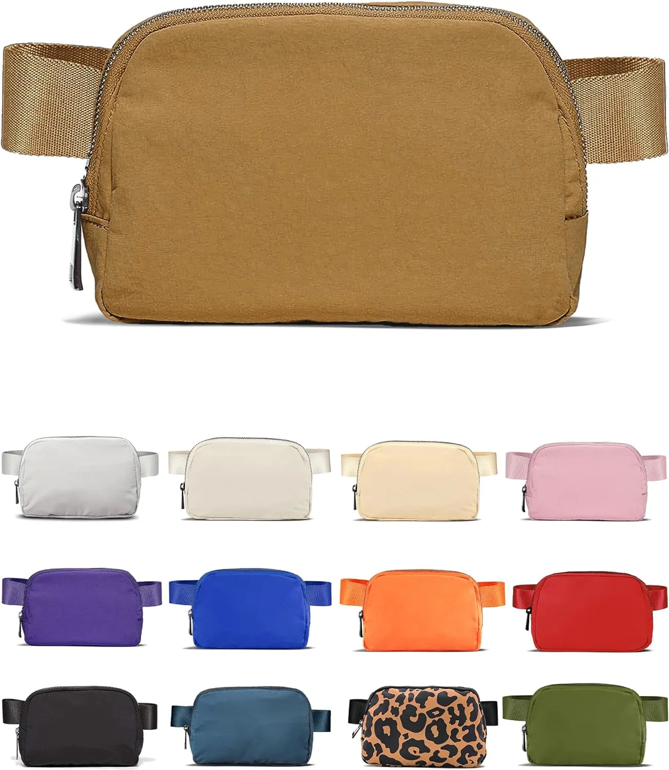 Cross Body Fanny Packs for Women Men Fashion Waist Bag Pouch Nylon Small Travel Crossbody Bags Mini Purse Everywhere Belt Bag Bum Bag with Adjustable Strap for Workout Running Hiking Caramel