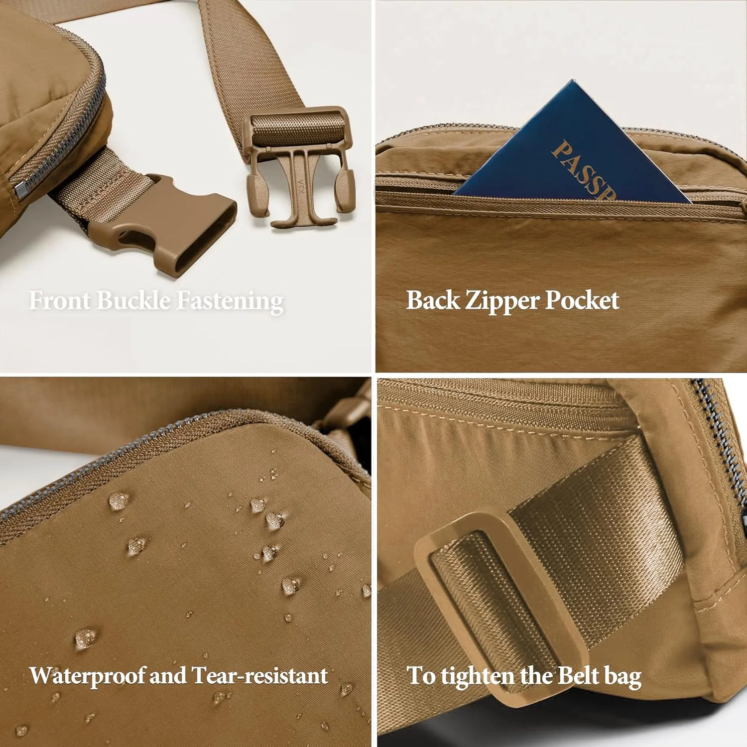 Cross Body Fanny Packs for Women Men Fashion Waist Bag Pouch Nylon Small Travel Crossbody Bags Mini Purse Everywhere Belt Bag Bum Bag with Adjustable Strap for Workout Running Hiking Caramel