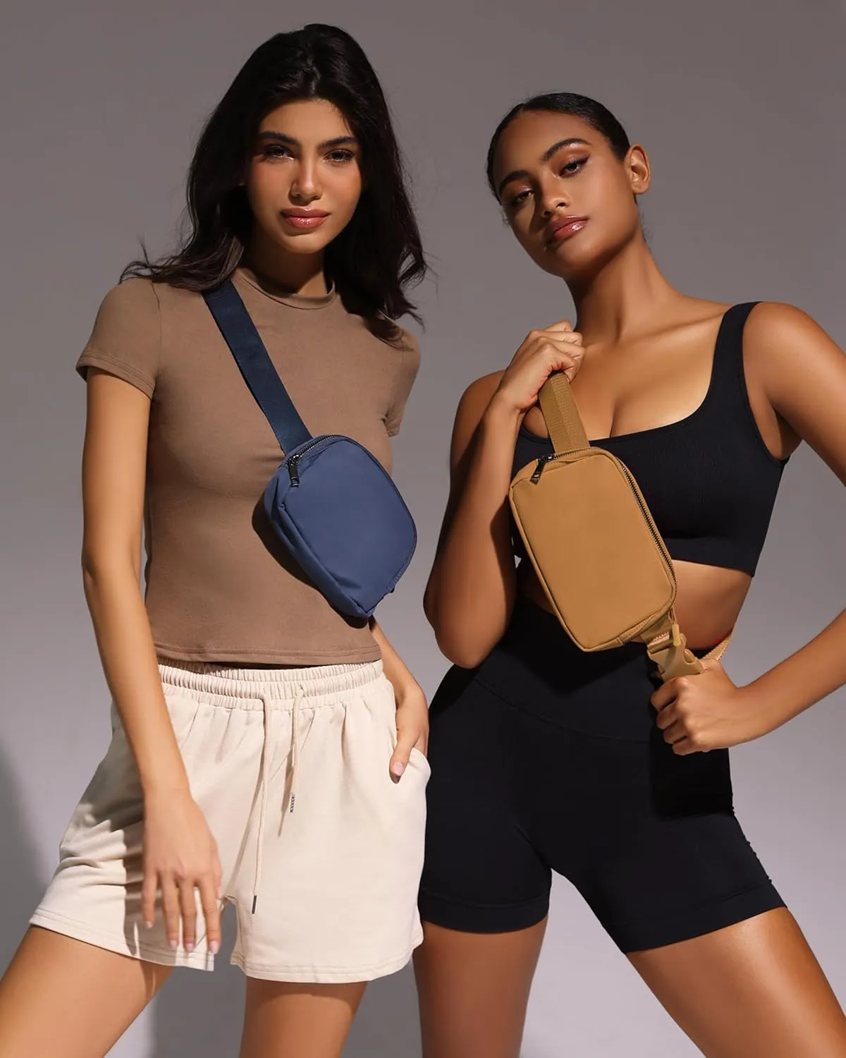 Cross Body Fanny Packs for Women Men Fashion Waist Bag Pouch Nylon Small Travel Crossbody Bags Mini Purse Everywhere Belt Bag Bum Bag with Adjustable Strap for Workout Running Hiking Caramel