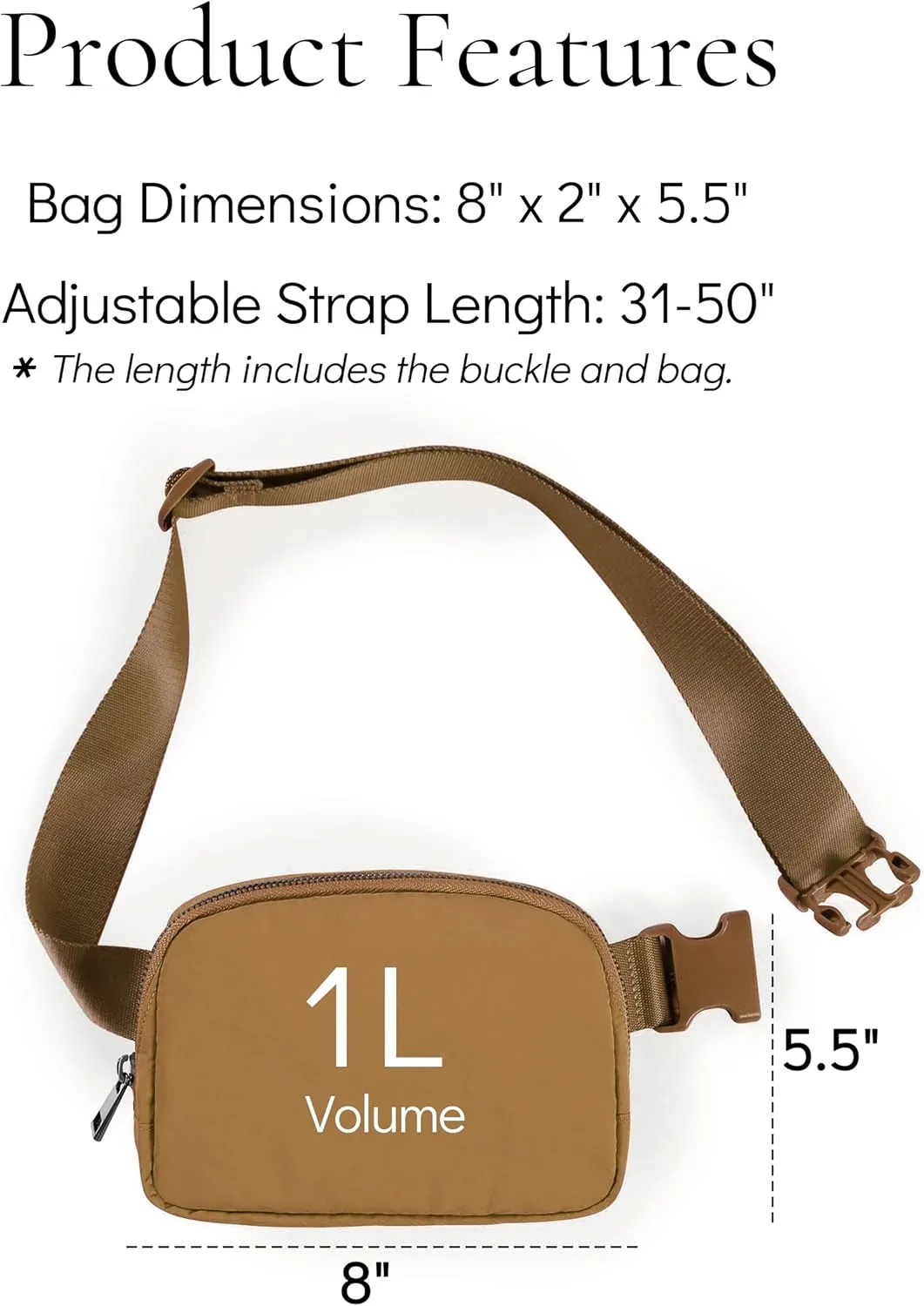 Cross Body Fanny Packs for Women Men Fashion Waist Bag Pouch Nylon Small Travel Crossbody Bags Mini Purse Everywhere Belt Bag Bum Bag with Adjustable Strap for Workout Running Hiking Caramel