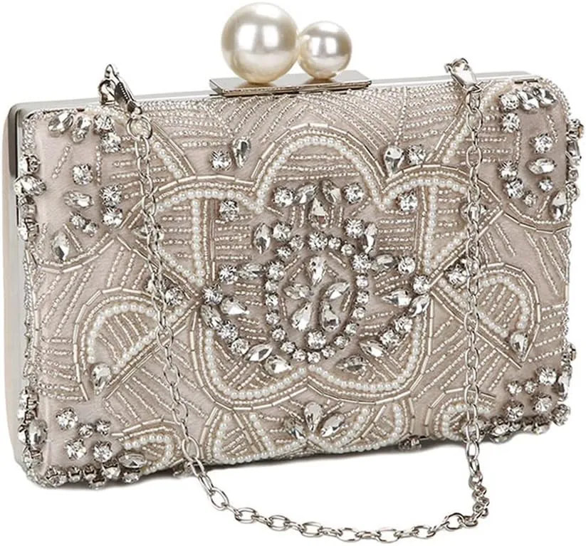 Crystal Clutch Bags Handmade Beaded Pearl Wedding Clutch Purse Handbags Women Shoulder Bag