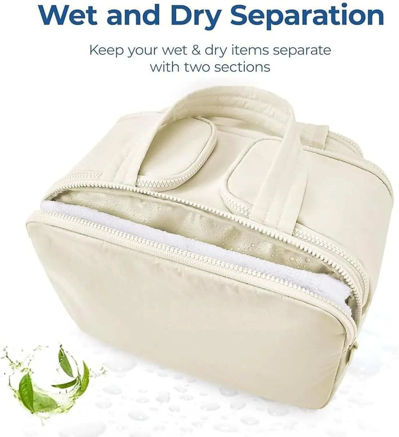 Curetoaway Travel Cosmetic Bag,Large Capacity Wide-Open Travel Cosmetic Bag, Open Flat Toiletry Bags, Cute Toaway Puffer Makeup for Women with Divider and Handle, Compact Organizer (Beige)