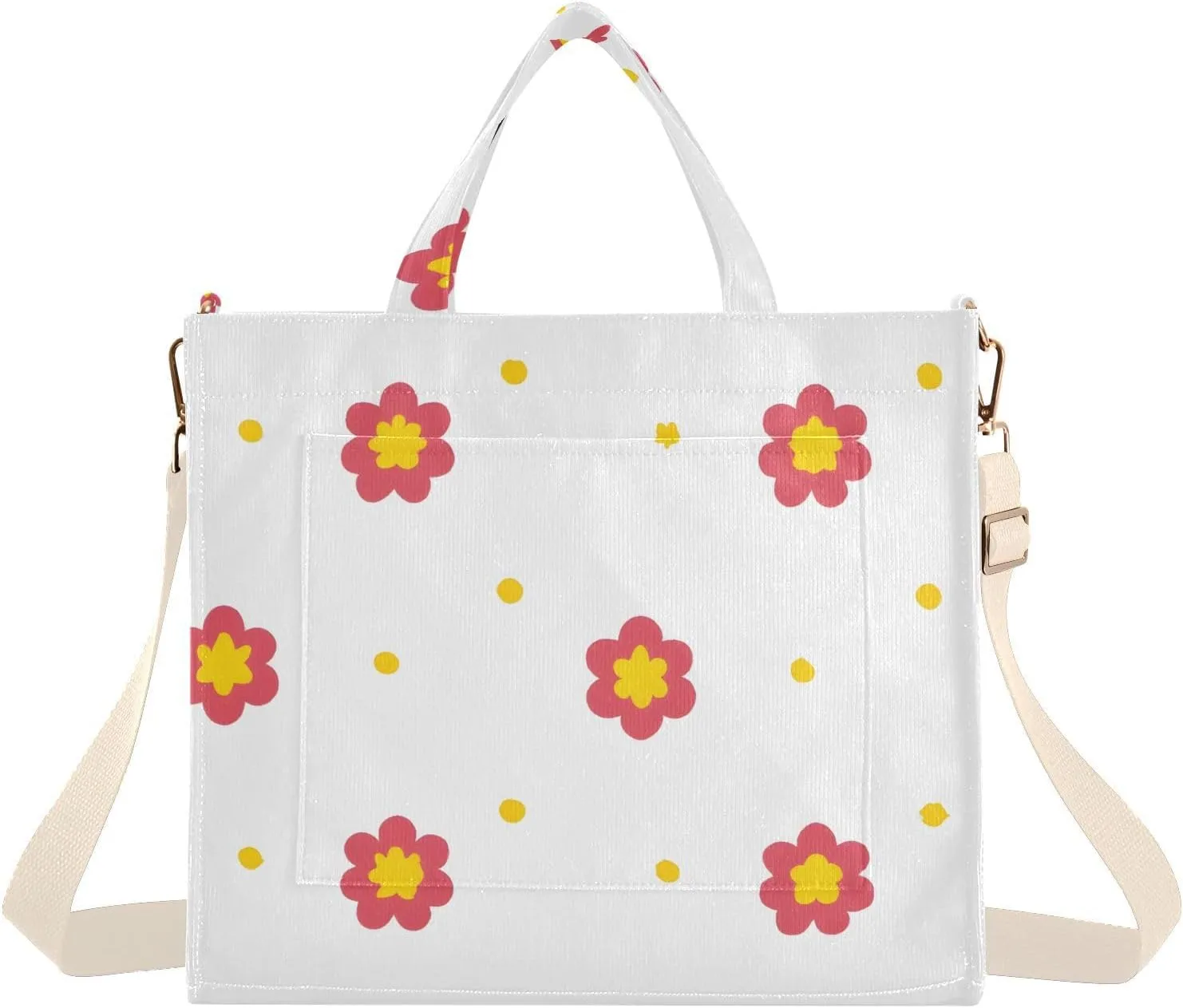 Cute Flowers and Dots Corduroy Tote Bag for Women Hobo Crossbody Bag Purse Stylish Shoulder Handbag Messenger Bags, S