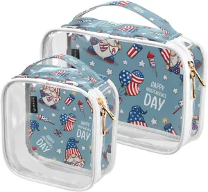 Cute Gnome Cartoon 2 Pieces Clear Makeup Cosmetic Bags for Traveling Vacation Organizing, Toiletry Bags for Women Men, PVC Waterproof Travel Organizer