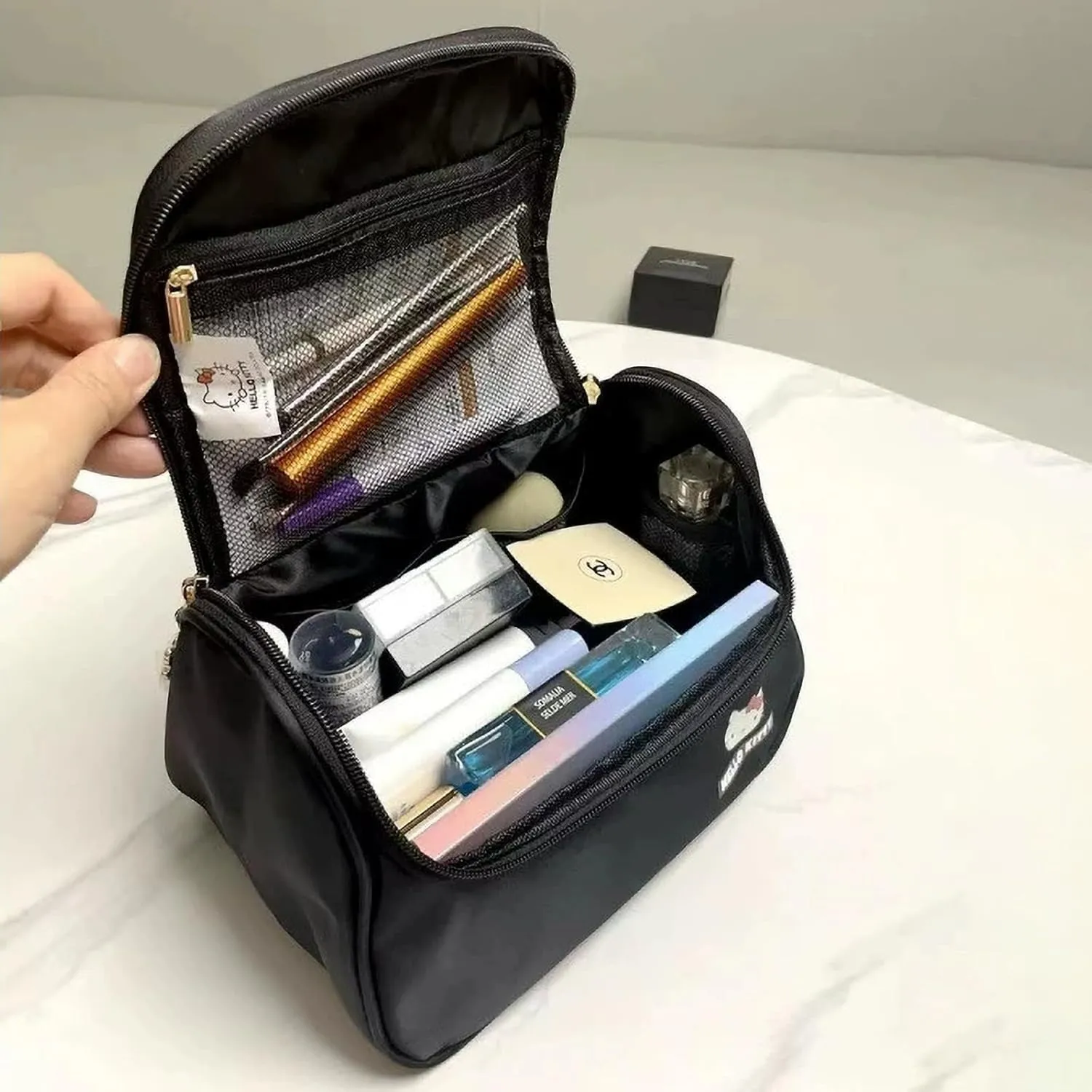 Cute Makeup Bag for Women  Cosmetic Organizer, Travel Toiletry Bag, Large Capacity Packing Cube, Waterproof & Durable, Portable for Daily & Travel Use (black)