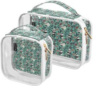 Cute Pattern with Pandas 2 Pieces Clear Makeup Cosmetic Bags for Traveling Vacation Organizing, Toiletry Bags for Women Men, PVC Waterproof Travel Organizer
