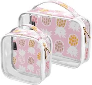 Cute-pineapple-pattern 2 Pieces Clear Makeup Cosmetic Bags for Traveling Vacation Organizing, Toiletry Bags for Women Men, PVC Waterproof Travel Organizer