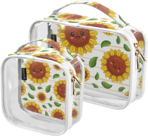 Cute Sunflowers Kawaii 2 Pieces Clear Makeup Cosmetic Bags for Traveling Vacation Organizing, Toiletry Bags for Women Men, PVC Waterproof Travel Organizer