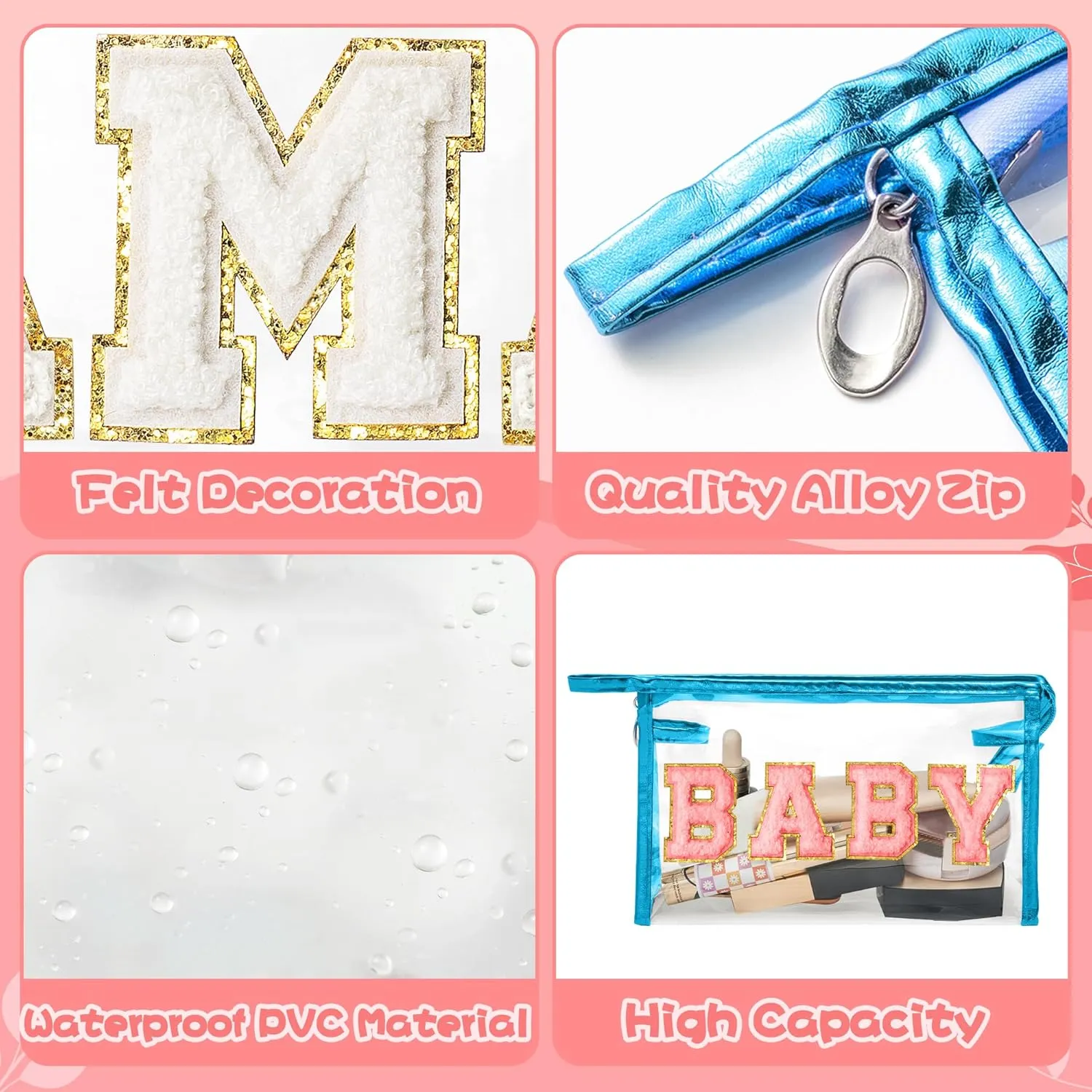 CY2SIDE MAMA Baby Bag Set - 2PCS Clear MAMA Letter Patch Makeup Bag with Handle for Travel Cosmetic Pouch for Toiletries Waterproof Travel Organizer Baby Reveal Gift Mothers Day Gift Blue