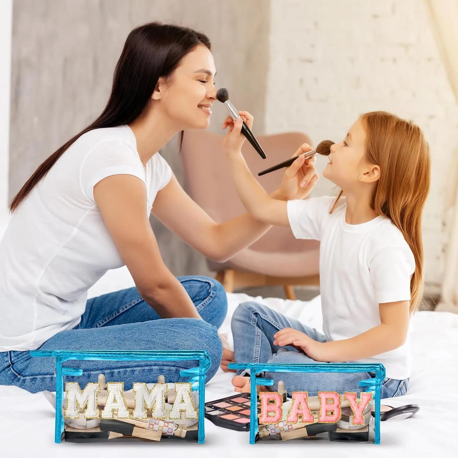 CY2SIDE MAMA Baby Bag Set - 2PCS Clear MAMA Letter Patch Makeup Bag with Handle for Travel Cosmetic Pouch for Toiletries Waterproof Travel Organizer Baby Reveal Gift Mothers Day Gift Blue