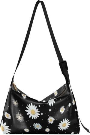 Daisy Spring Floral Tote Bag for Women Large Hobo Bags Crossbody Shoulder Bag Womens Shoulder Bags with Adjustable Strap for Girl
