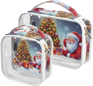 Decorative-merry-christmas Texture 2 Pieces Clear Makeup Cosmetic Bags for Traveling Vacation Organizing, Toiletry Bags for Women Men, PVC Waterproof Travel Organizer